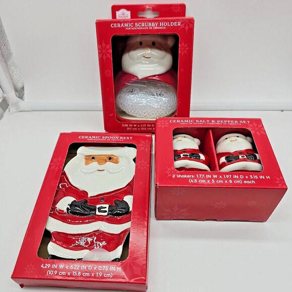 Holiday TIME Christmas Winter Ceramic Bundle Holder Salt And‎ Pepper Spoon Rest - Picture 1 of 11